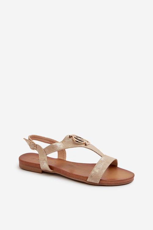 Płaskie Sandały Damskie Z Ozdobą S.Barski KV27-051 Złote