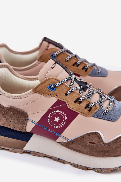 Zamszowe Sneakersy Męskie Na Platformie Big Star RR174475 Hi-Poly System Beżowe