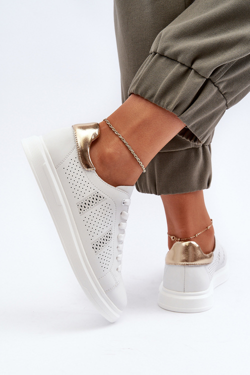 Lekkie Skórzane Trampki Damskie Białe S.Barski LR760