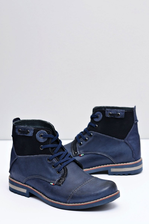 Botki Męskie Granatowe Wysokie Półbuty Rebrand