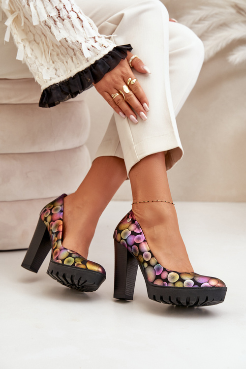 Skórzane Czółenka Na Słupku Maciejka 02629-39 Multikolor