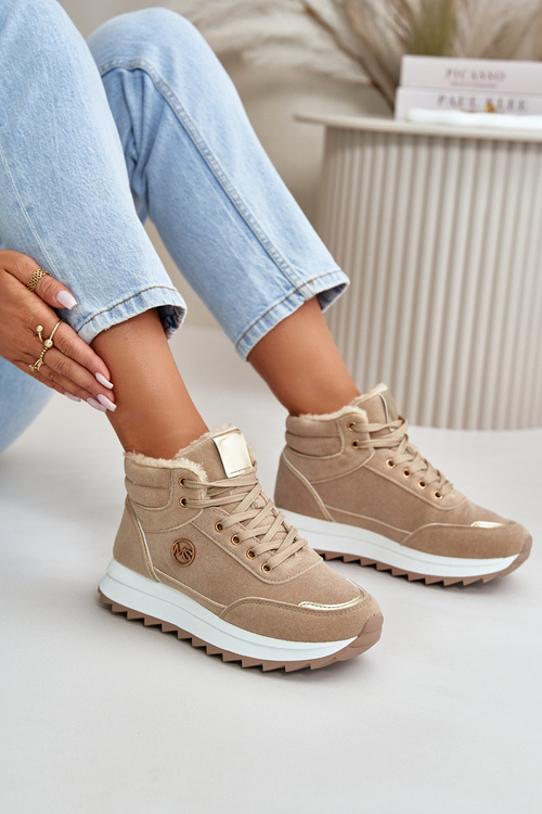 Botki Buty Sportowe Damskie Ocieplane Na Platformie Khaki Ariatte