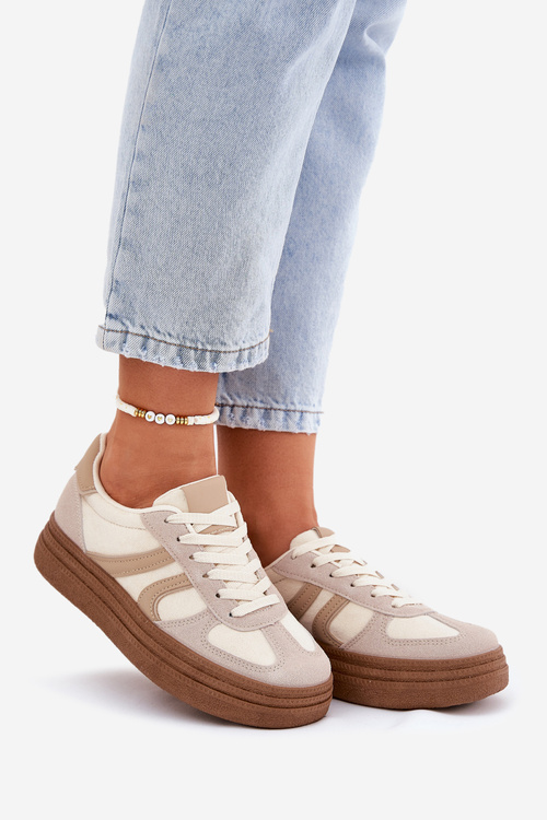 Sneakersy Damskie Na Platformie Ciemnobeżowe Lesida