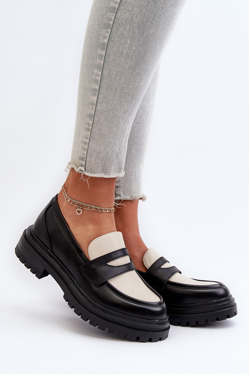 Mokasyny Damskie Na Płaskim Obcasie I Platformie Czarne Kaldira