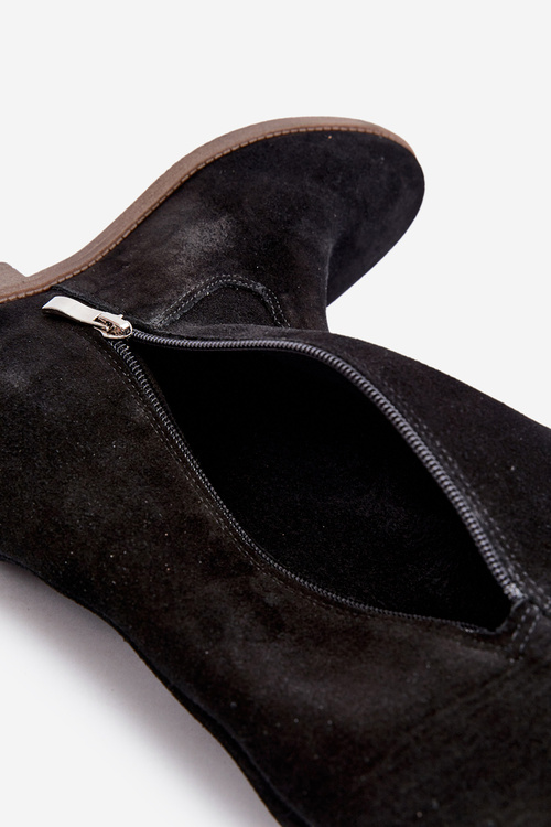 Zazoo 3407 Zamszowe Kozaki Do Kolana Na Płaskim Obcasie Czarne
