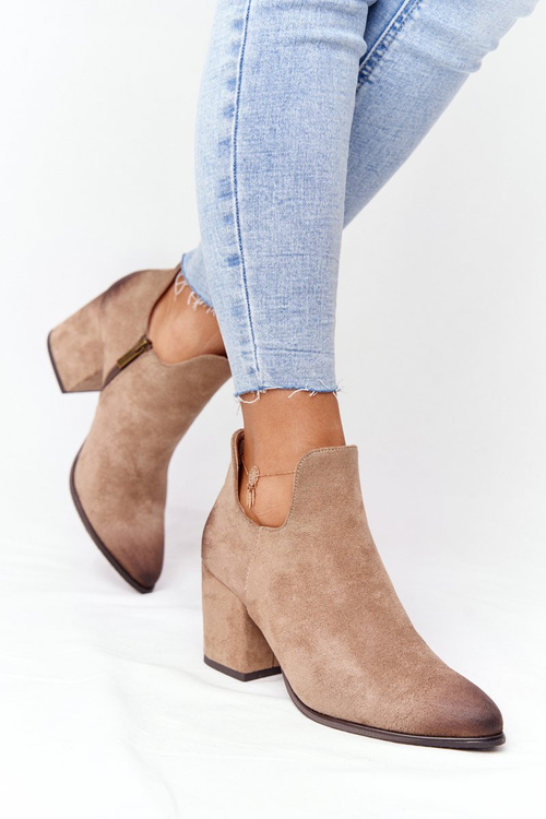 Botki Z Wycięciami Na Słupku Vinceza 21-10558 Beżowe