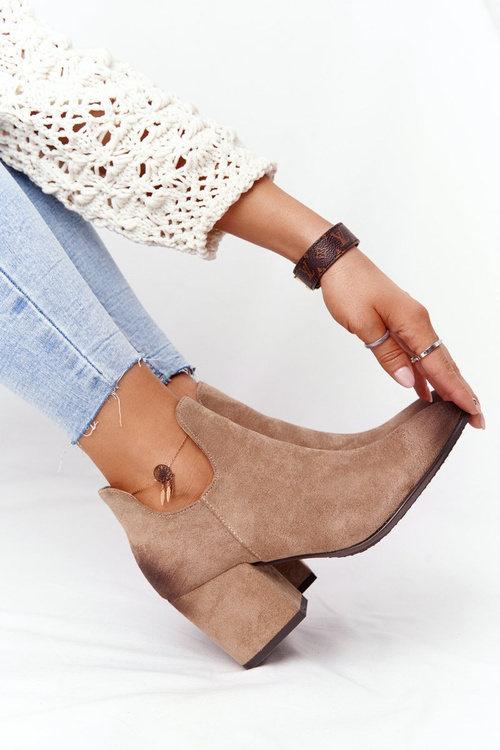 Botki Z Wycięciami Na Słupku Vinceza 21-10558 Beżowe