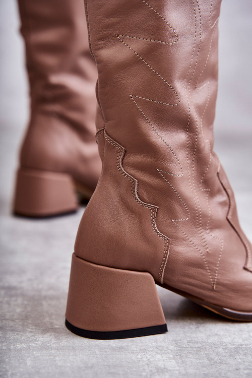 Skórzane Kozaki Do Kolana Ciemnobeżowe Andreia