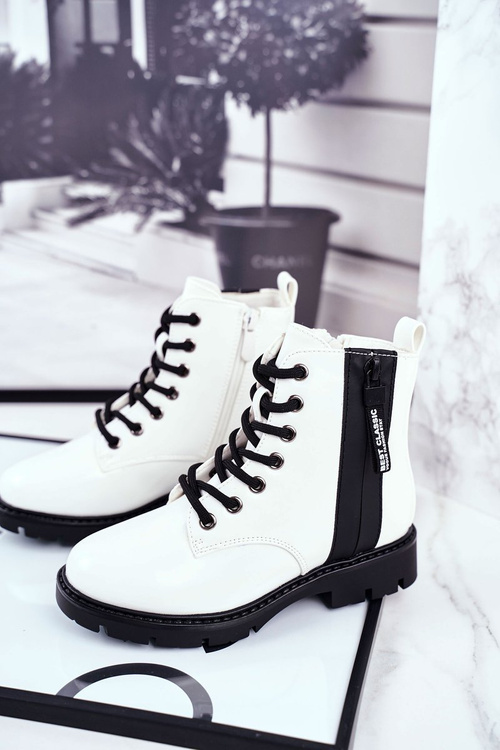 Dziecięce Botki Ocieplane z Suwakiem Lakierowane Białe Falkon