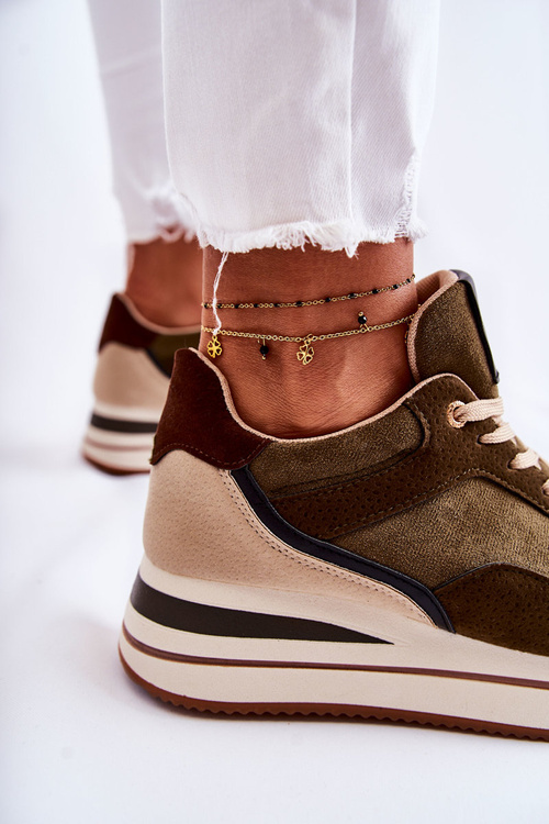 Damskie Zamszowe Buty Sportowe Zielono-Beżowe Elisse