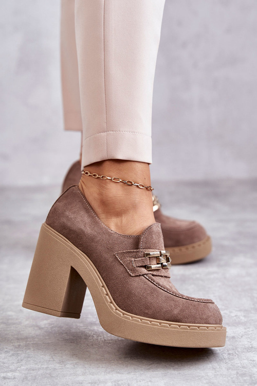 Zamszowe Półbuty Na Masywnym Słupku Beżowe Lemar Jaime