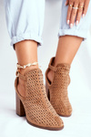 Botki Damskie Na Słupku Zamszowe Ażurowe Camel Morrena