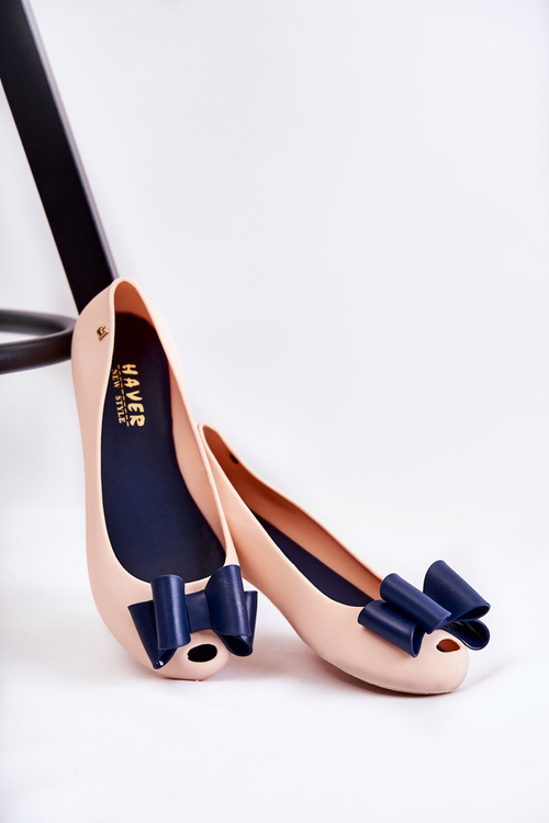 Damskie Gumowe Baleriny Z Kokardą Beżowe Florret