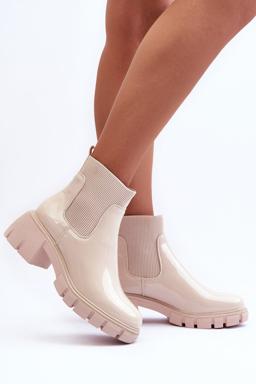Sztyblety Botki Lakierowane Damskie Beżowe Cirie