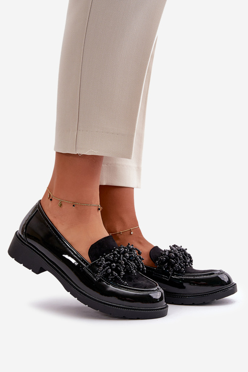 Damskie Mokasyny Lakierowane S.Barski HY42-369 Czarne