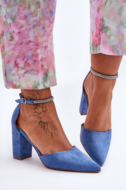 Zamszowe Czółenka Z Cyrkoniami Niebieskie Diamond