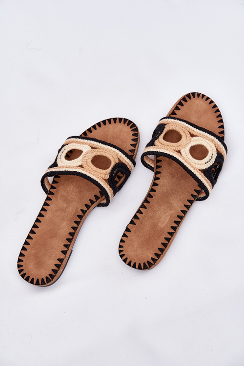 Szydełkowe Klapki Damskie Na Płaskim Obcasie Czarne Nirina