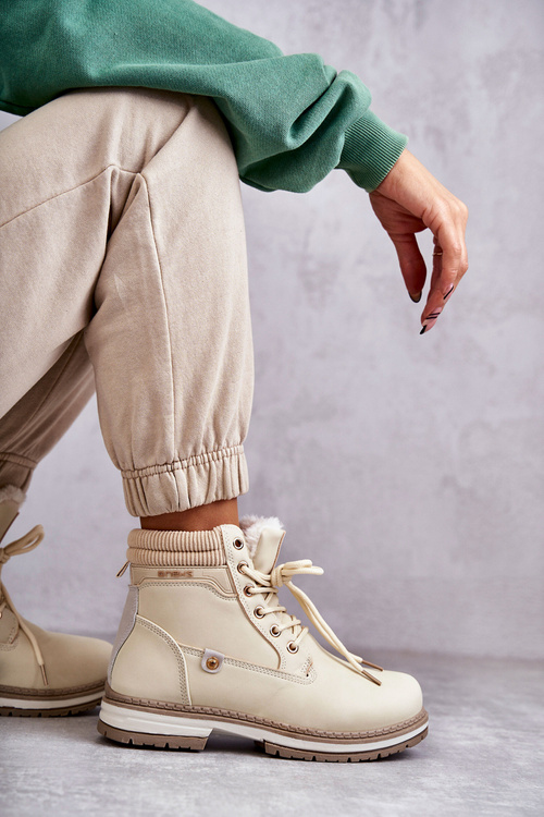 Damskie Ocieplane Botki Trapery Beżowe Liv