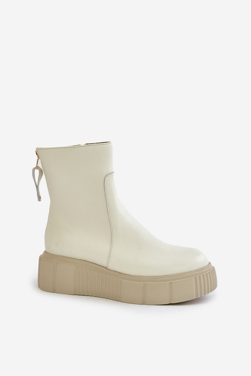 Zazoo 60369 Damskie Skórzane Botki Na Platformie Jasnobeżowe