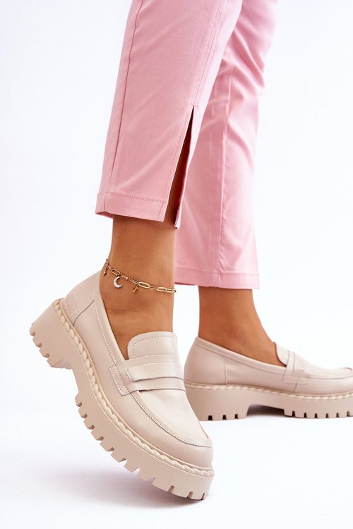 Damskie Mokasyny Półbuty Skórzane Big Star LL274457 Beżowe