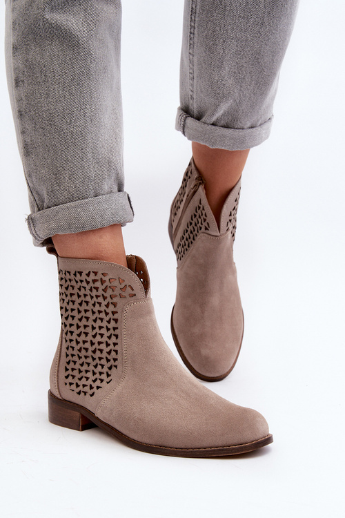Zazoo 2791 Zamszowe Ażurowe Botki Beżowe