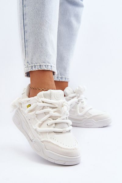 Damskie Sneakersy Z Grubym Sznurowaniem Białe Miatora