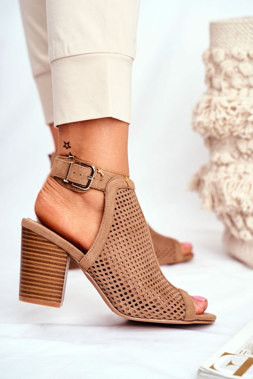 Botki Damskie Ażurowe Peep Toe Beżowe Paradise