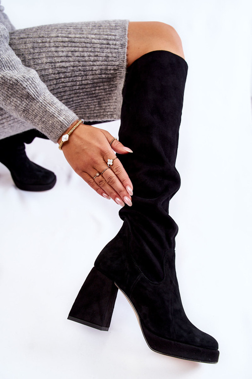 Damskie Zamszowe Kozaki Za Kolano Czarne Kessler