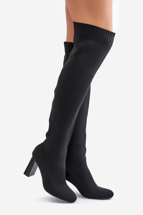 Kozaki Ze Skarpetkową Cholewką Za Kolano Na Słupku Czarne Esanira