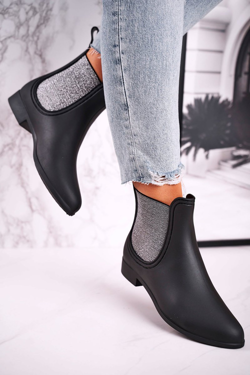 Damskie Matowe Kalosze Czarno Srebrne Answear