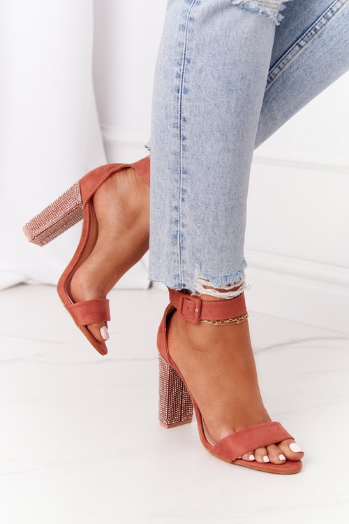 Sandały Na Słupku Z Cyrkoniami Lu Boo Ceglaste