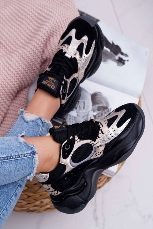 Damskie Sportowe Obuwie Big Star by Daniel Lopez Czarno Złote FF274A524