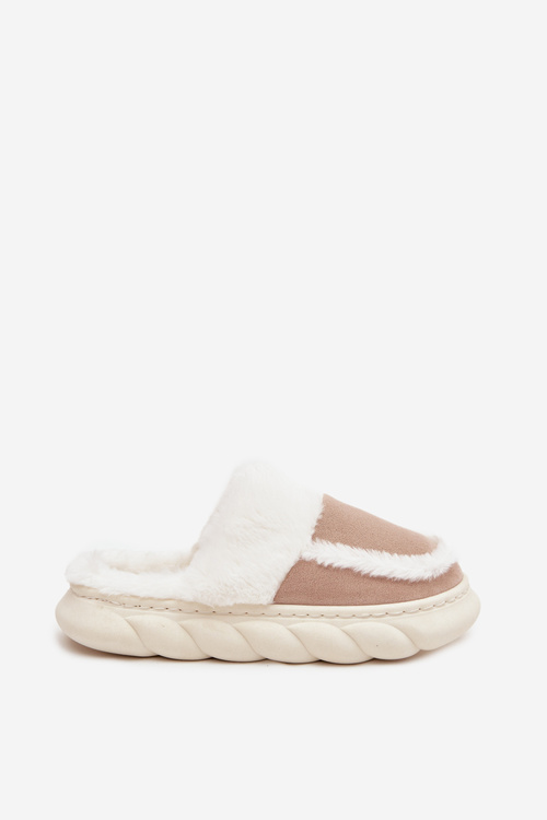 Kapcie Damskie Na Grubej Podeszwie Z Futerkiem Vinceza 19952 Beżowe