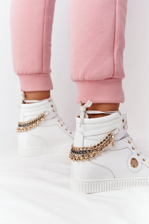 Skórzane Sneakersy Na Koturnie Lewski Shoes 3004-0 Białe