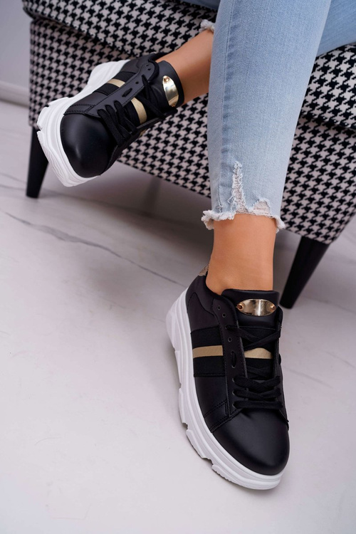 Sportowe Damskie Buty Gruba Podeszwa Czarne Marche