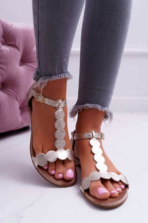 Sandały Damskie Płaskie Skórzane Złote Nicole 2403 Melbourne