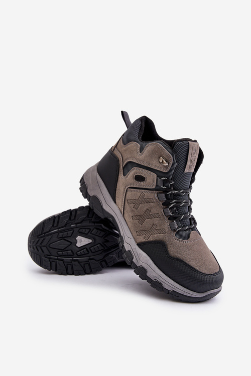 Ocieplane Buty Trekkingowe Męskie Sznurowane Szare Zerista