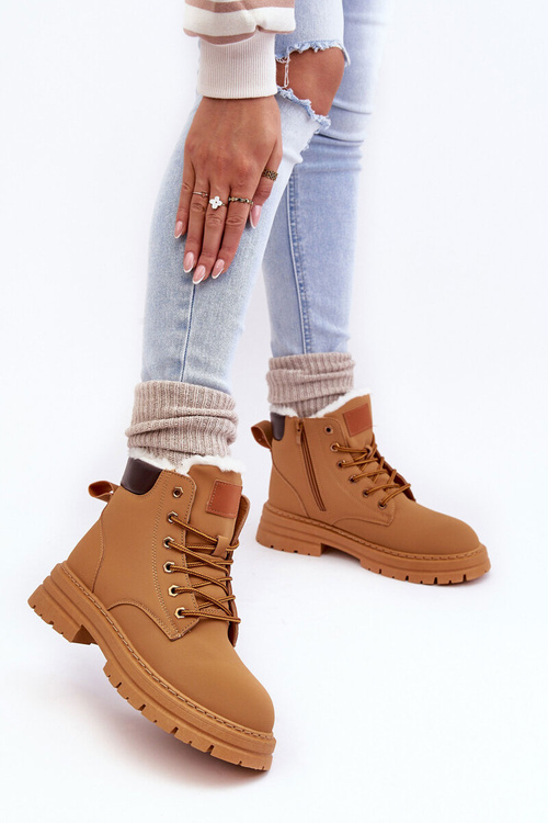 Damskie Trapery Ocieplane Futerkiem Camel Fenan