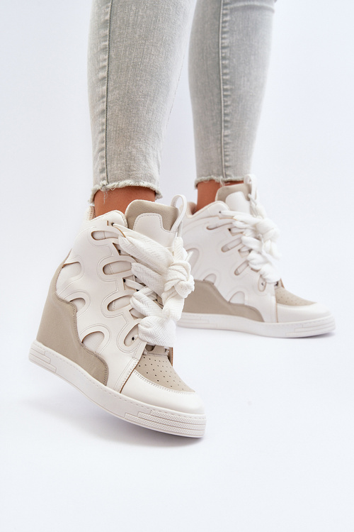 Damskie Sneakersy Na Koturnie Białe Leoppa