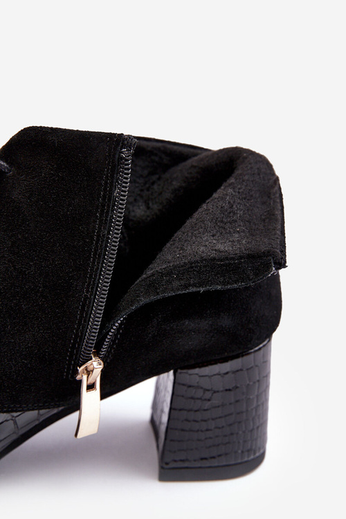 Damskie Botki Na Niskim Słupku Wężowy Wzór Czarne Ebba