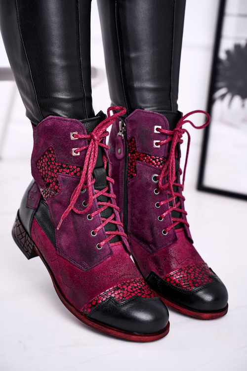 Botki Damskie Skórzane Ocieplane Maciejka Fioletowe 04625-23