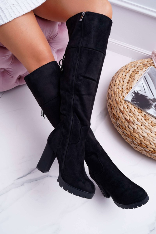 Kozaki Damskie Na Słupku Zamszowe Ocieplane Velkor