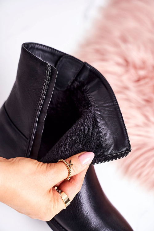 Damskie Ocieplane Botki Z Klamrą Czarne Halfway