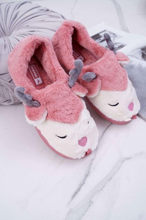 Papcie Damskie Z Futerkiem Renifery Ciemny Róż Reindeer