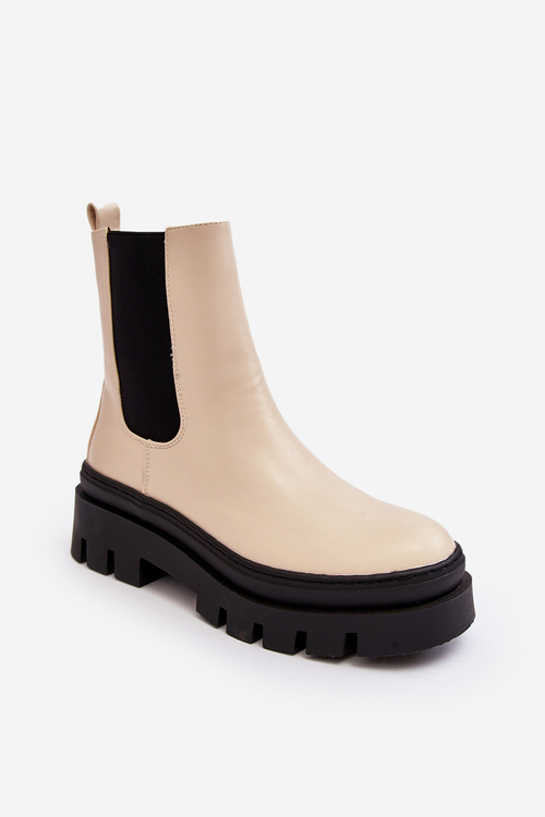 Skórzane Botki Workery Beżowe Loretta