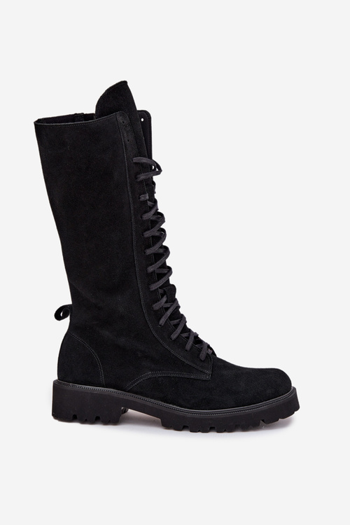 Zamszowe Botki Ze Sznurowaniem Do Połowy Łydki Zazoo 3103 Czarne