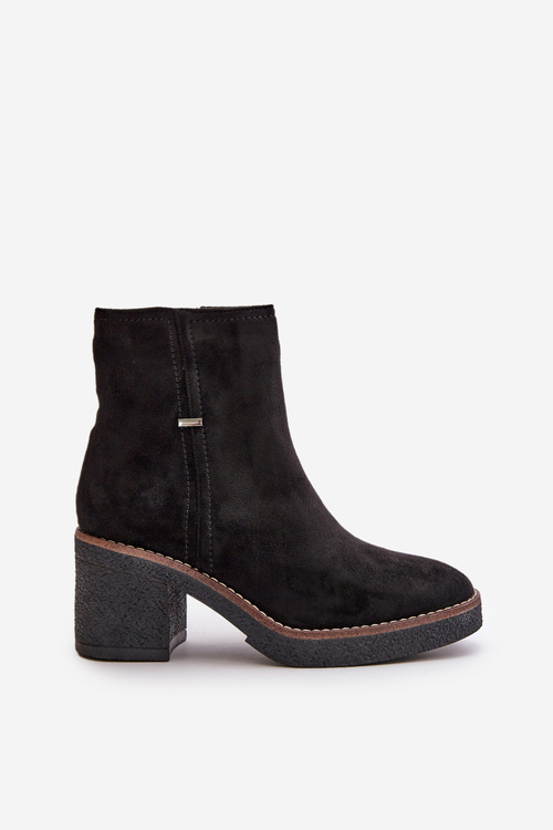 Botki Damskie Na Słupku Ocieplane Eko Zamszowe Czarne Arkesia