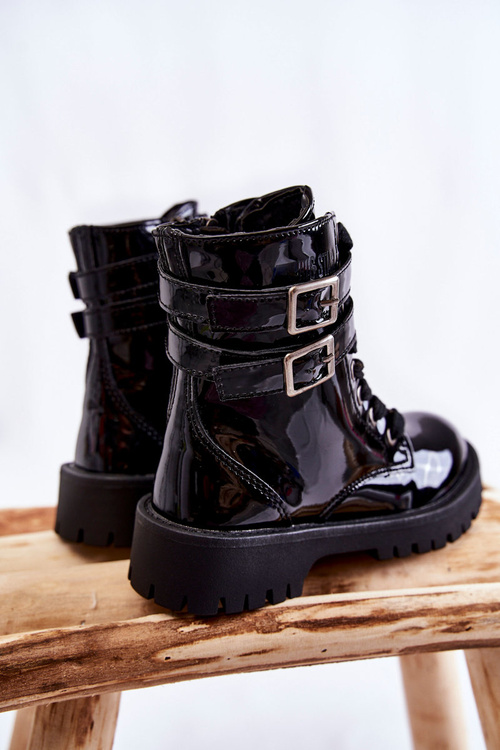 Dziecięce Lakierowane Botki Big Star KK374131 Czarne