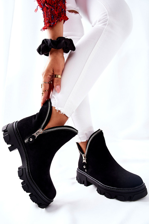 Damskie Zamszowe Botki Z Wycięciami Czarne Rhythm