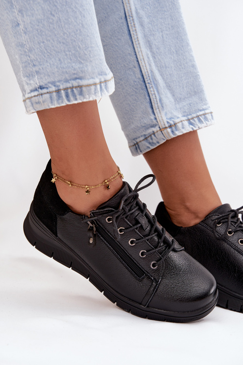 Skórzane Półbuty Damskie Na Koturnie Vinceza 39964 Czarne